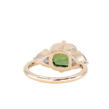 4.08ct Cushion Cut Green Madagascar Sapphire and Trillion Australian Sapphire Antique Compass Set Low Profile Ring in 14k Yellow Gold