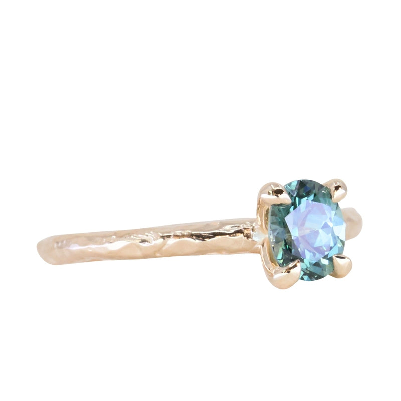 0.85ct Oval Precision Cut Ocean Blue Montana Sapphire Evergreen Carved 4 Prong Solitaire in 14k Yellow Gold