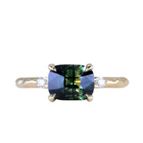 2.23ct Cushion Parti Sapphire and Diamond Low Profile Evergreen East-West Ring in 14k Yellow Gold