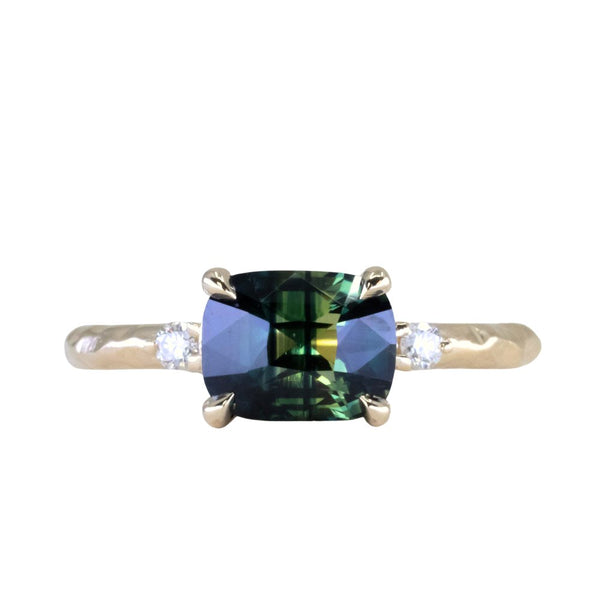 2.23ct Cushion Parti Sapphire and Diamond Low Profile Evergreen East-West Ring in 14k Yellow Gold