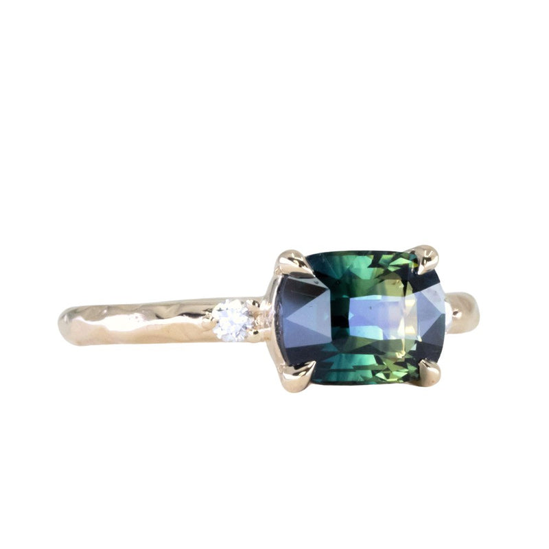 2.23ct Cushion Parti Sapphire and Diamond Low Profile Evergreen East-West Ring in 14k Yellow Gold