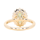 2.05ct Untreated Oval Opalescent Seafoam Green Nigerian Sapphire Antique-Style Diamond Halo Ring in 14k Yellow Gold