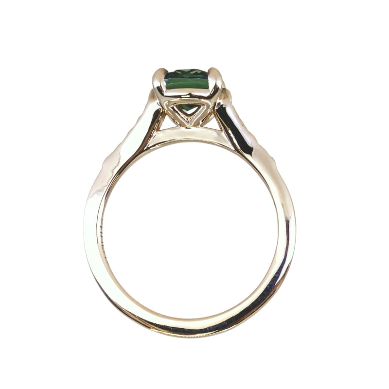 1.98ct Untreated Australian Elongated Cushion Cut Sapphire Vine Cathedral Four Prong Ring in 14k Yellow Gold