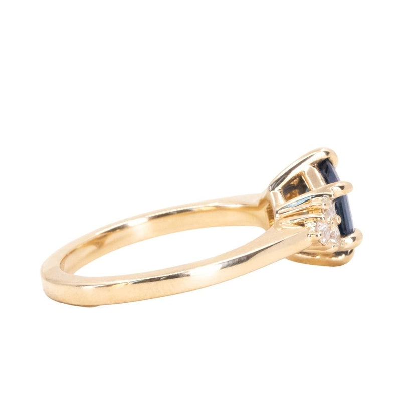 1.45ct Hexagon Silky Blue Montana Sapphire and Diamond Cluster Ring in 18k Yellow Gold