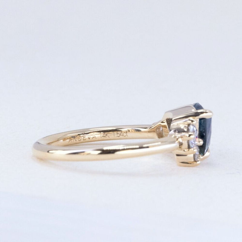 1.54ct Trillion Ocean Blue Montana Sapphire and Natural Diamond Mountainscape Ring in 14k Yellow Gold