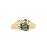 1.65ct Emerald Cut Color Shifting Madagascar Sapphire Prong Set Ripple Contour Solitaire in 14k Yellow Gold