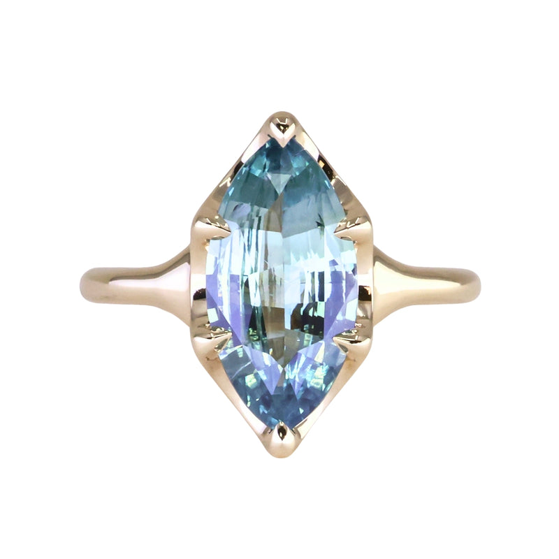 3.16ct Unheated Madagascar Marquise Sapphire Low Profile 6 Prong Solitaire in 14k Yellow Gold