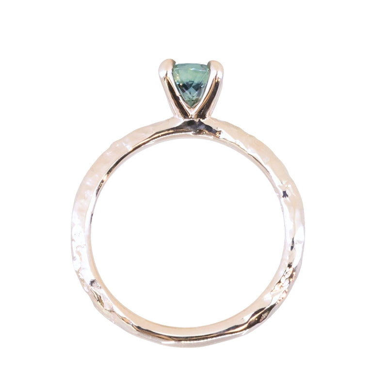 0.85ct Oval Precision Cut Ocean Blue Montana Sapphire Evergreen Carved 4 Prong Solitaire in 14k Yellow Gold