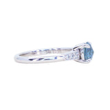 1.21ct Double Cut Montana Sapphire Four Prong Low Profile Vintage Style Milgrain and Diamond Ring in 14k White Gold