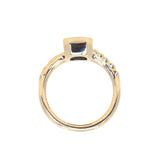 2.15ct Emerald Cut Madagascar Sapphire Wandering Vine Low Profile Bezel Split Shank Ring in 14k Yellow Gold