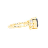1.45ct Untreated Montana Sapphire Wandering Vine Low Profile Bezel Ring with Pear Diamond in 18k Yellow Gold