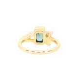 1.45ct Untreated Montana Sapphire Wandering Vine Low Profile Bezel Ring with Pear Diamond in 18k Yellow Gold