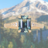 1.88ct Radiant Cut Parti Madagascar Sapphire and Diamond Vintage Cathedral Double Prong Ring in 14k Yellow Gold