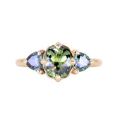 1.44ct Fancy Cushion Cut Australian Sapphire and Trillion Australian Sapphire Compass Set Low Profile Ring in 14k Yellow Gold