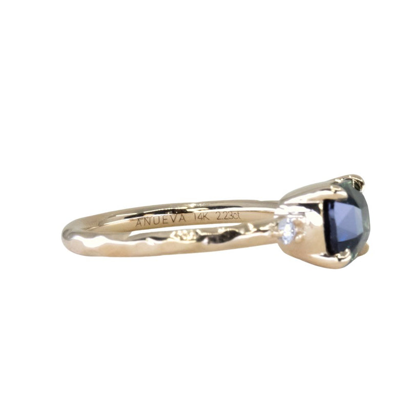 2.23ct Cushion Parti Sapphire and Diamond Low Profile Evergreen East-West Ring in 14k Yellow Gold