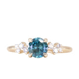 1.15ct Round Parti Teal Blue Green Montana Sapphire and Diamond Starry Night Low Profile Solitaire in 14k Yellow Gold