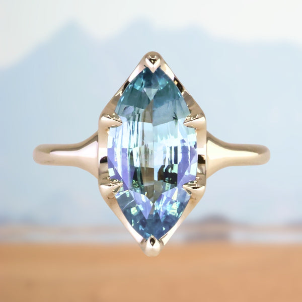 3.16ct Unheated Madagascar Marquise Sapphire Low Profile 6 Prong Solitaire in 14k Yellow Gold