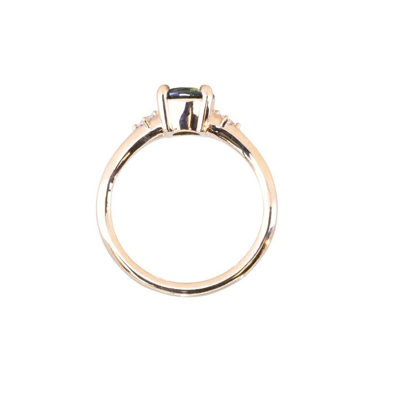 1.15ct Untreated Australian Parti Sapphire and Princess Cut Diamond Rapids Low Profile Ring in 14k Yellow Gold