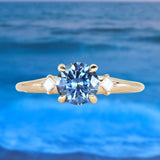 1.19ct Ocean Blue Precision Cut Montana Sapphire and Princess Cut Diamond Rapids Low Profile Ring in 14k Yellow Gold