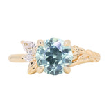 2.38ct Untreated Sky Blue Montana Sapphire in Wandering Vine Low Profile Four Prong Setting with Natural Diamonds in 14k Yellow Gold- Appraised Stone