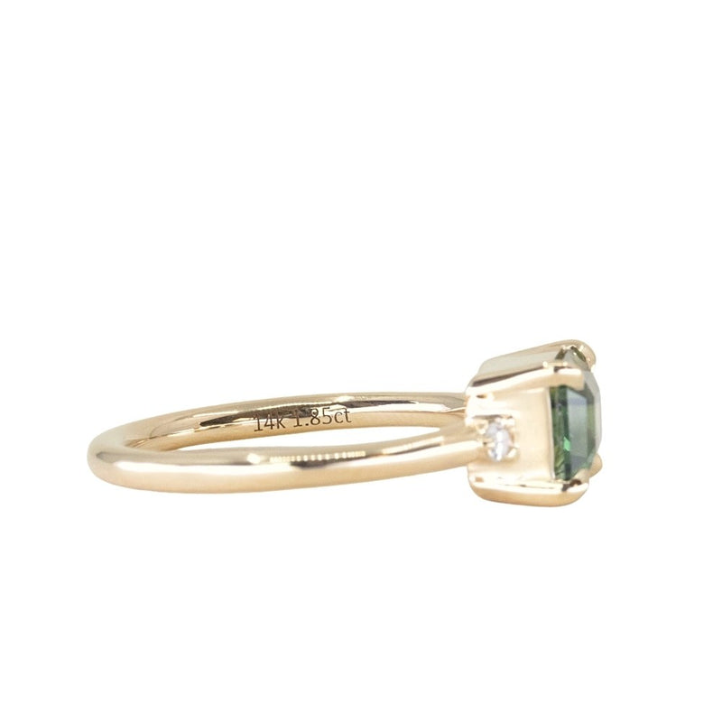 1.85ct Emerald Cut Teal Sapphire and Diamond Low Profile East-West Ring in 14k Yellow Gold