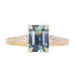 1.88ct Radiant Cut Parti Madagascar Sapphire and Diamond Vintage Cathedral Double Prong Ring in 14k Yellow Gold
