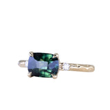 2.23ct Cushion Parti Sapphire and Diamond Low Profile Evergreen East-West Ring in 14k Yellow Gold