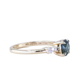 1.14ct Deep Teal Round Montana Sapphire and Diamond Starry Night Low Profile Solitaire in 14k Yellow Gold