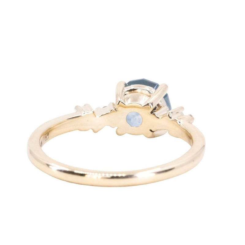 1.26ct Untreated Silky Montana Sapphire and Diamond Starry Night Low Profile Solitaire in 14k Yellow Gold