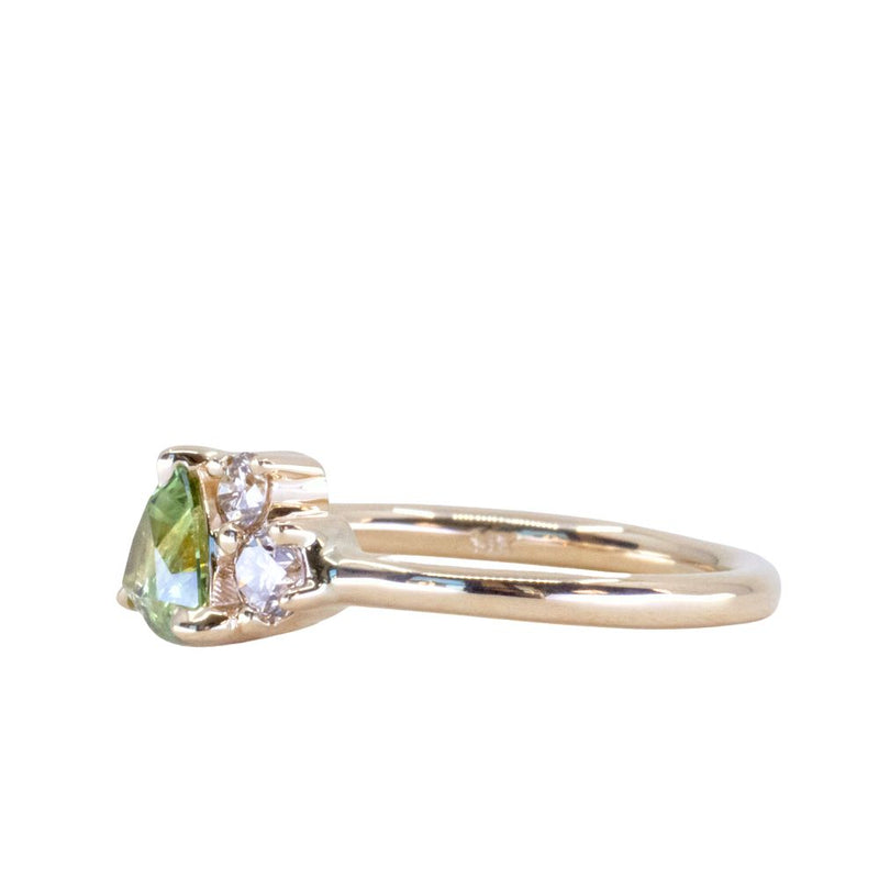 0.99ct Trillion Bright Green Montana Sapphire and Natural Diamond Mountainscape Ring in 14k Yellow Gold