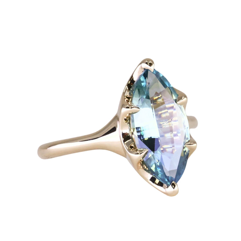 3.16ct Unheated Madagascar Marquise Sapphire Low Profile 6 Prong Solitaire in 14k Yellow Gold