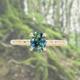 1.00ct Oval Untreated Nigerian Sapphire Evergreen Carved Solitaire in 14k Yellow Gold