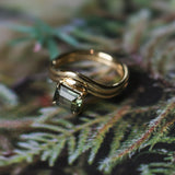 1.65ct Emerald Cut Color Shifting Madagascar Sapphire Prong Set Ripple Contour Solitaire in 14k Yellow Gold