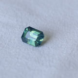 3.58CT MADAGASCAR EMERALD CUT SAPPHIRE, PARTI TEAL BLUE GREEN YELLOW, UNTREATED, 9X7X5.4MM