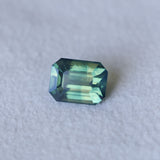 3.58CT MADAGASCAR EMERALD CUT SAPPHIRE, PARTI TEAL BLUE GREEN YELLOW, UNTREATED, 9X7X5.4MM