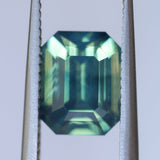 3.58CT MADAGASCAR EMERALD CUT SAPPHIRE, PARTI TEAL BLUE GREEN YELLOW, UNTREATED, 9X7X5.4MM