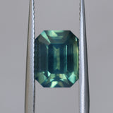 3.58CT MADAGASCAR EMERALD CUT SAPPHIRE, PARTI TEAL BLUE GREEN YELLOW, UNTREATED, 9X7X5.4MM