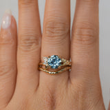 2.38ct Untreated Sky Blue Montana Sapphire in Wandering Vine Low Profile Four Prong Setting with Natural Diamonds in 14k Yellow Gold- Appraised Stone