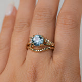 2.38ct Untreated Sky Blue Montana Sapphire in Wandering Vine Low Profile Four Prong Setting with Natural Diamonds in 14k Yellow Gold- Appraised Stone