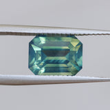 3.58CT MADAGASCAR EMERALD CUT SAPPHIRE, PARTI TEAL BLUE GREEN YELLOW, UNTREATED, 9X7X5.4MM