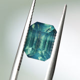 3.58CT MADAGASCAR EMERALD CUT SAPPHIRE, PARTI TEAL BLUE GREEN YELLOW, UNTREATED, 9X7X5.4MM