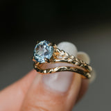 2.38ct Untreated Sky Blue Montana Sapphire in Wandering Vine Low Profile Four Prong Setting with Natural Diamonds in 14k Yellow Gold- Appraised Stone