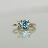 2.38ct Untreated Sky Blue Montana Sapphire in Wandering Vine Low Profile Four Prong Setting with Natural Diamonds in 14k Yellow Gold- Appraised Stone