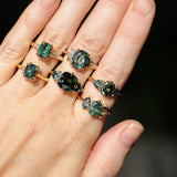 2.11ct Emerald Cut Teal Green Madagascar Sapphire and Diamond Vintage Cathedral Double Prong Ring in 14k Yellow Gold