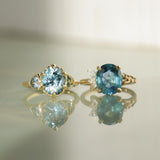 4.42ct Oval Blue Madagascar Sapphire in Wandering Vine Low Profile 4 Prong Setting with Diamonds in 14k Yellow Gold