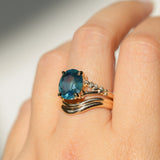 4.42ct Oval Blue Madagascar Sapphire in Wandering Vine Low Profile 4 Prong Setting with Diamonds in 14k Yellow Gold