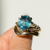 4.42ct Oval Blue Madagascar Sapphire in Wandering Vine Low Profile 4 Prong Setting with Diamonds in 14k Yellow Gold
