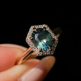 2.05ct Untreated Madagascar Oval Sapphire and Diamond Hexagon Stackable Halo in 14k Yellow Gold