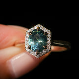 2.05ct Untreated Madagascar Oval Sapphire and Diamond Hexagon Stackable Halo in 14k Yellow Gold