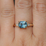 1.97ct East-West Cushion Cut Blue Sapphire and Princess Cut Diamond Rapids Low Profile Ring in 14k Yellow Gold